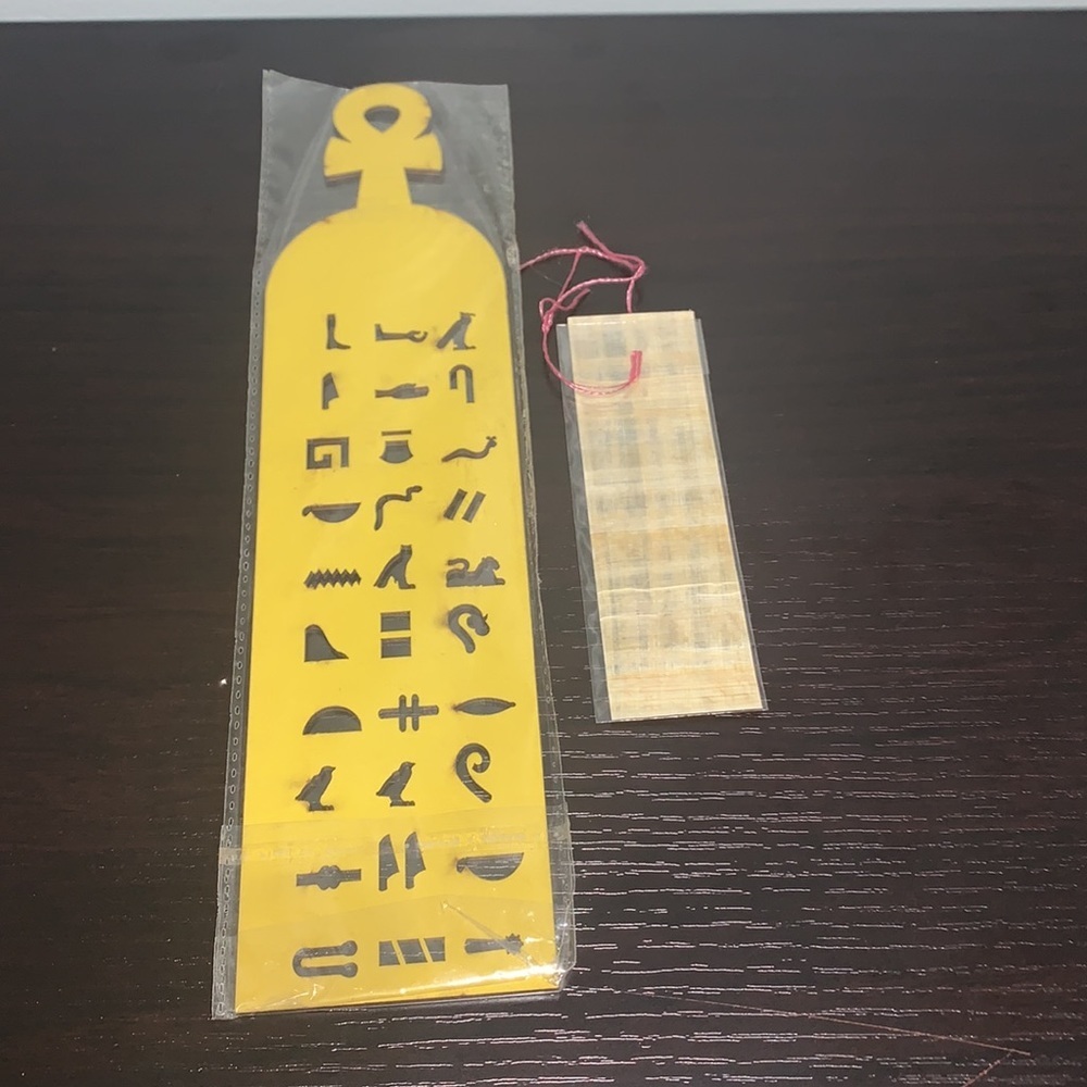 Papyrus Bookmark + 1 Wooden Ruler Egyptian letters - Picture 2 of 4